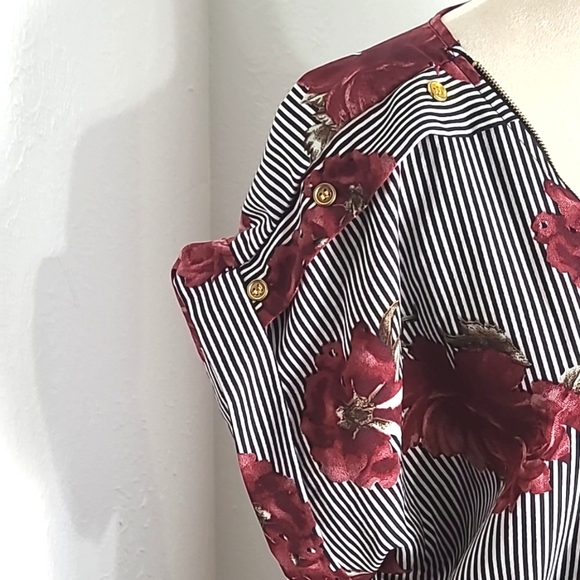 Speed Control NY Black & White Striped Dress w/Roses Drawstring Waist, 2X, NWT - Picture 5 of 11